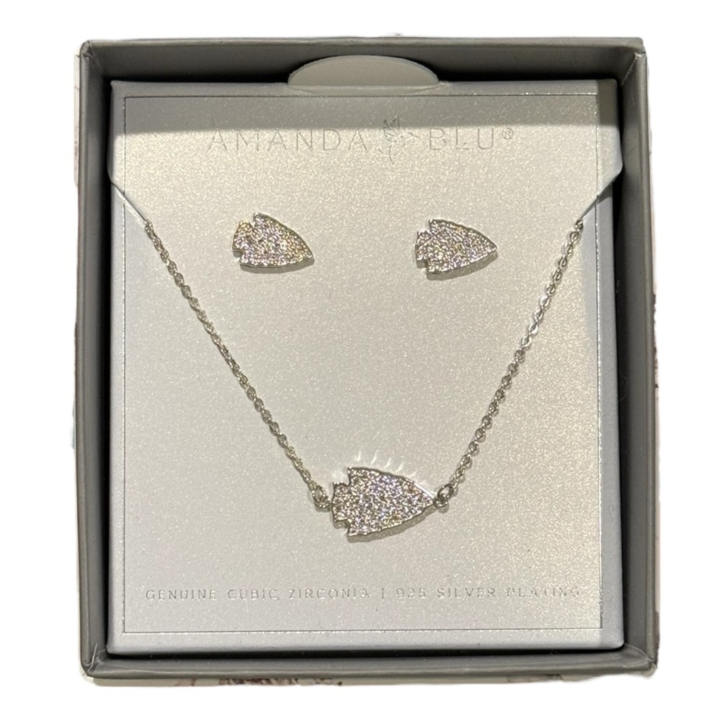AMANDA BLU 925 Sterling Silver Plating Arrowheads Earrings Necklace Set NEW - Picture 1 of 3